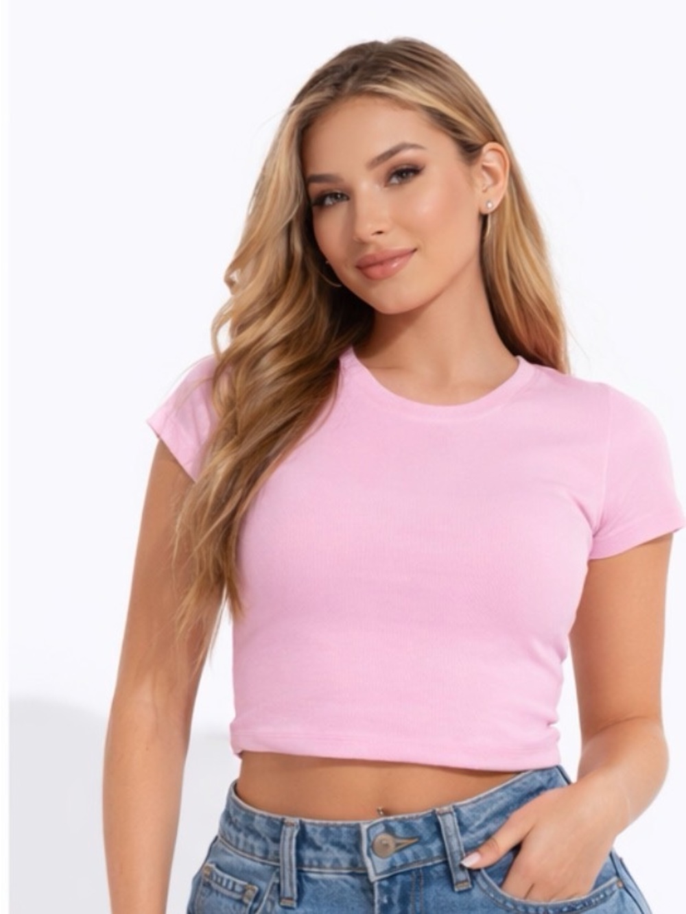 Women’s Pink Ribbed Crop Tee